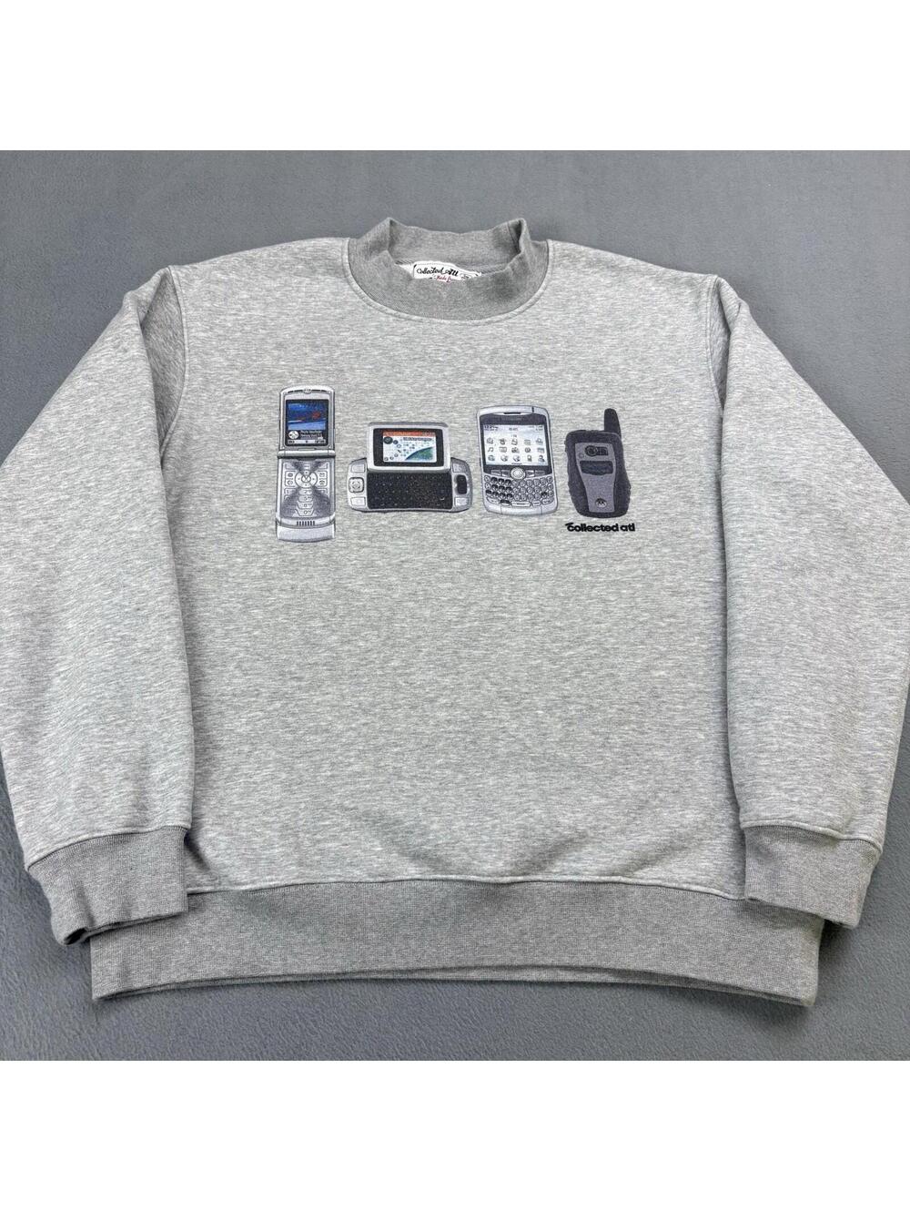 Collected ATL Retro Flip Phone Crewneck Sweatshirt Size Medium Gray
